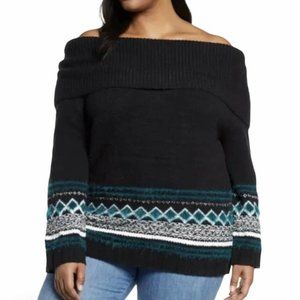 CASLON fair isle convertible cowl neck sweater blue Sz 2X